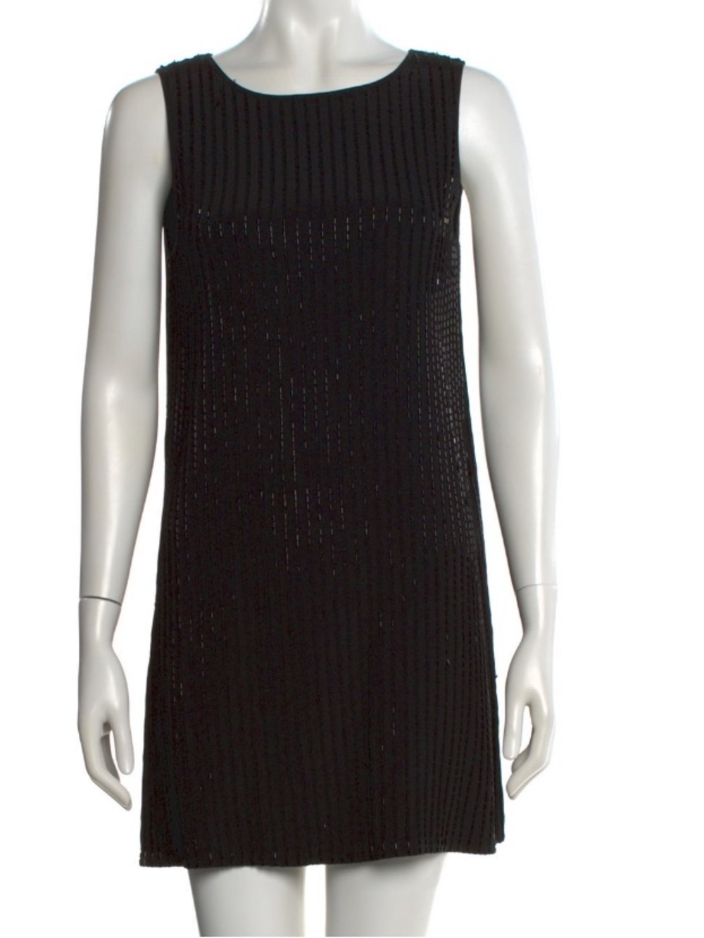 Alice + Olivia Black Sleeveless Mini Dress with Sheer Vertical Stripes